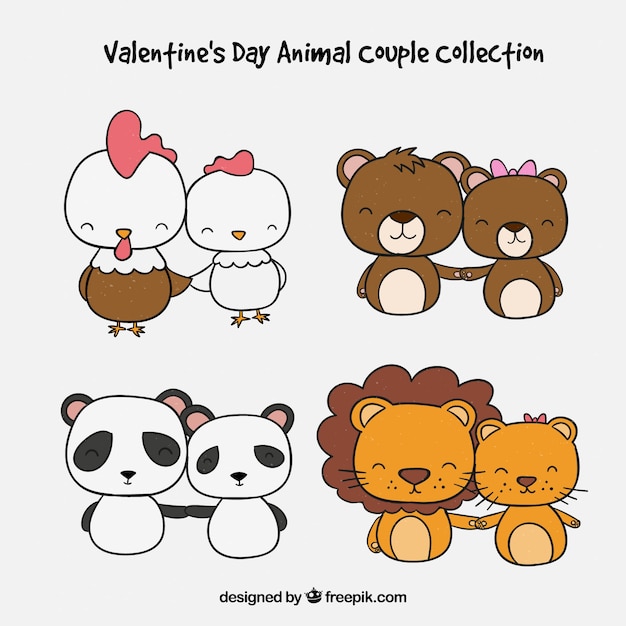 Hand drawn valentine's day animal couple collection