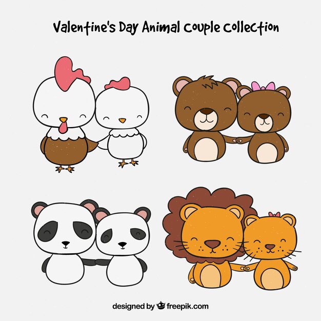 Hand drawn valentine's day animal couple collection