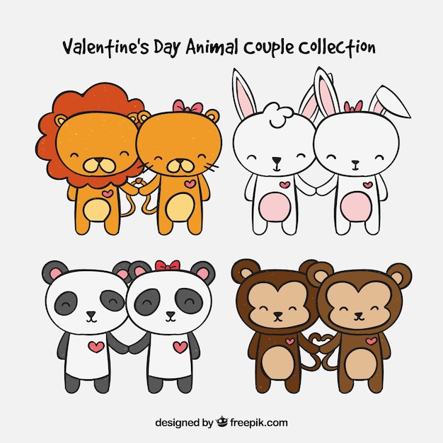 Hand drawn valentine's day animal couple collection