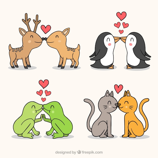 Free Vector hand drawn valentine's day animal couple collection