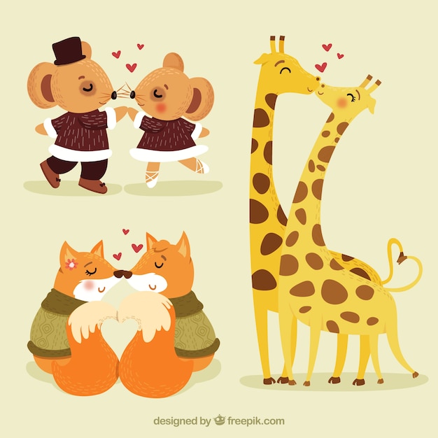 Hand drawn valentine's day animal couple collection