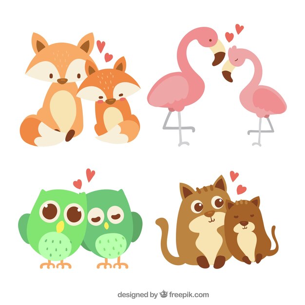 Hand drawn valentine's day animal couple collection