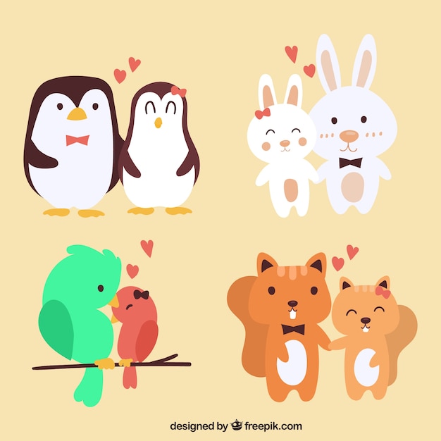 Hand drawn valentine's day animal couple collection