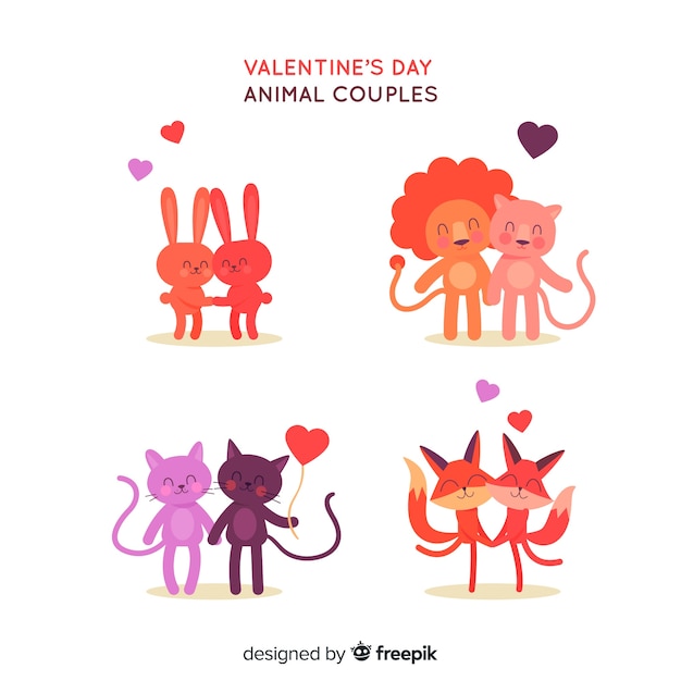 Hand drawn valentine's day animal couple collection