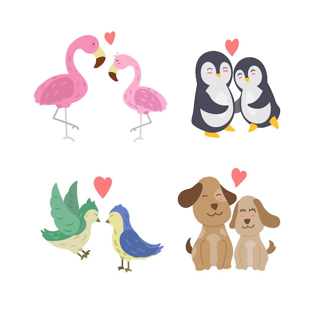 Hand drawn valentine's day animal couple