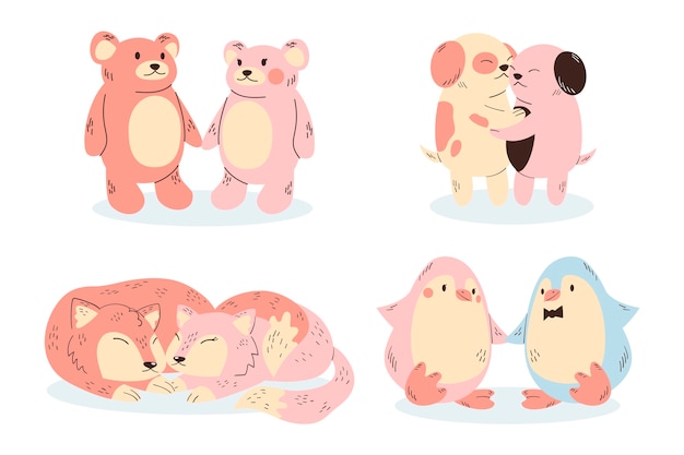 Free Vector hand drawn valentine's day animal couple