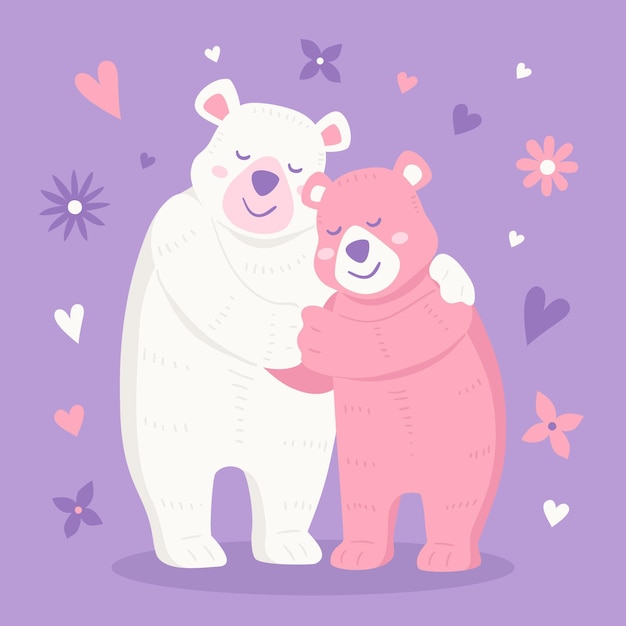 Hand drawn valentine's day animal couple