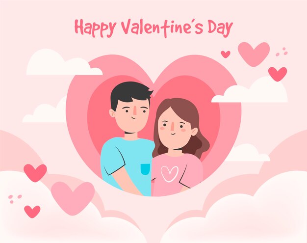 Hand drawn valentine's day background with couple and hearts