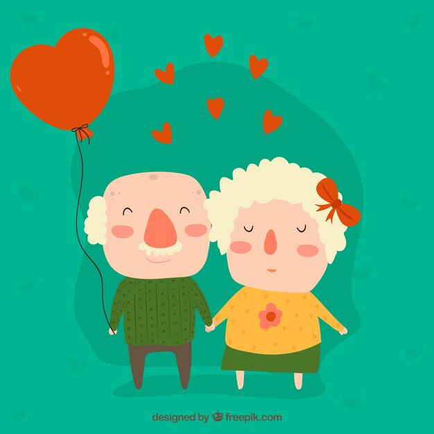 Hand drawn valentine's day background with old couple