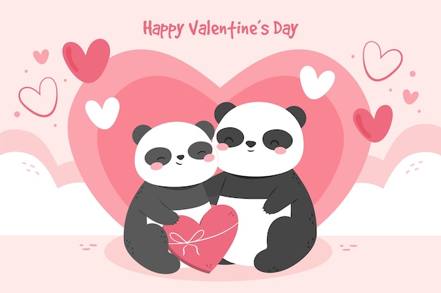 Hand drawn valentine's day background with panda couple