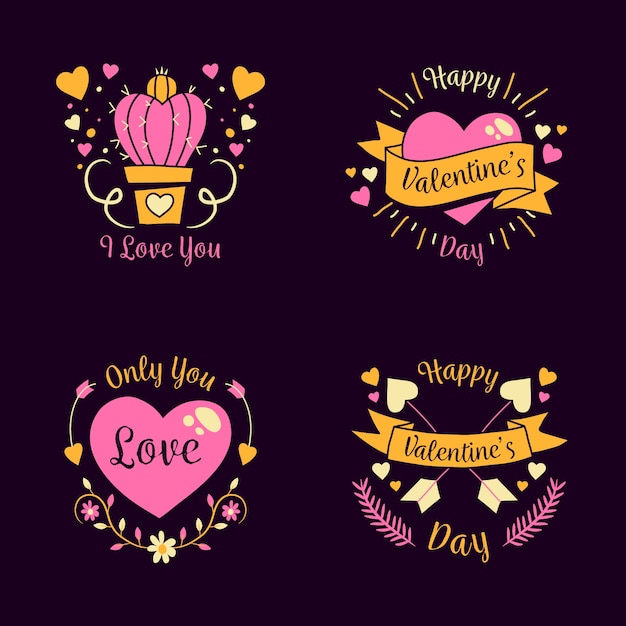 Free vector hand drawn valentine's day badges with ribbons