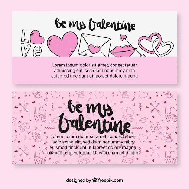 Hand drawn valentine's day banners