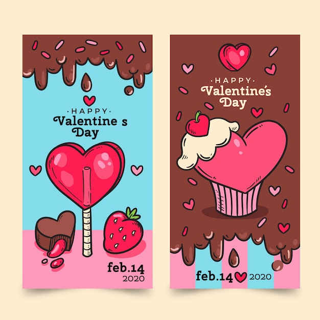 Hand drawn valentine's day banners