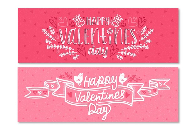 Hand drawn valentine's day banners