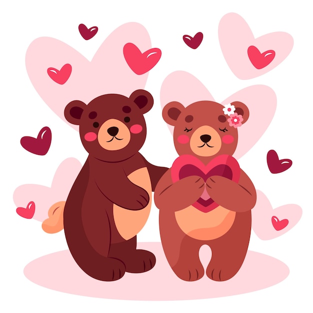 Hand drawn valentine's day bears couple