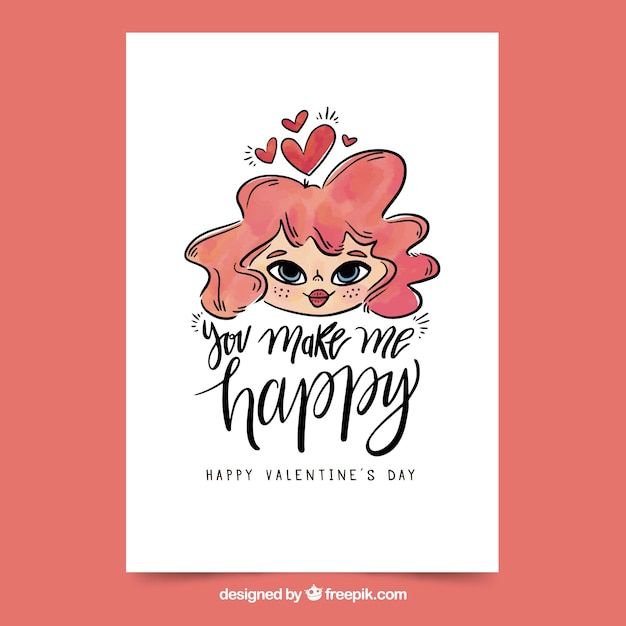 Hand drawn valentine's day card with letterin