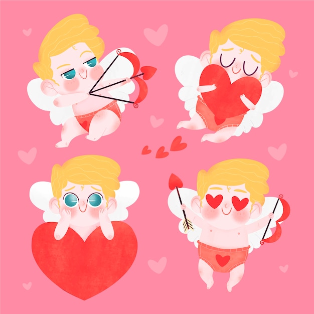 Hand drawn valentine's day cupid characters collection