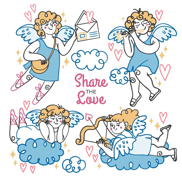 Hand drawn valentine's day cupid characters collection