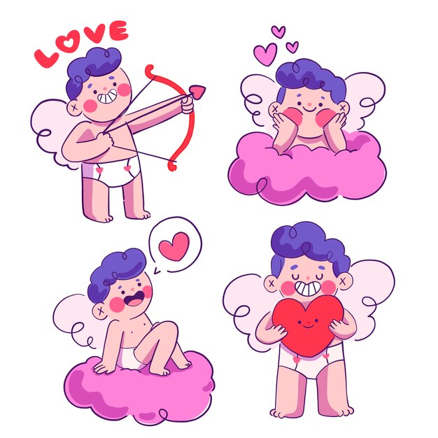 Hand drawn valentine's day cupid characters collection