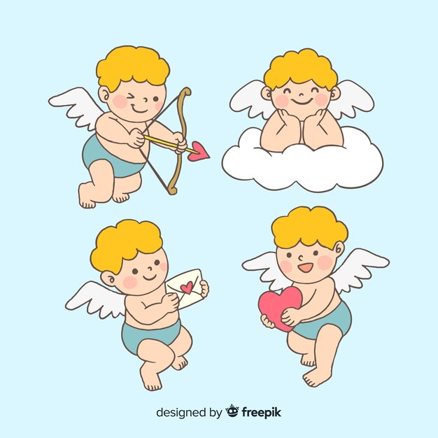 Hand drawn valentine's day cupid collection