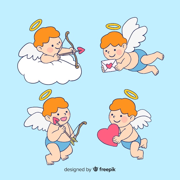 Hand drawn valentine's day cupid collection