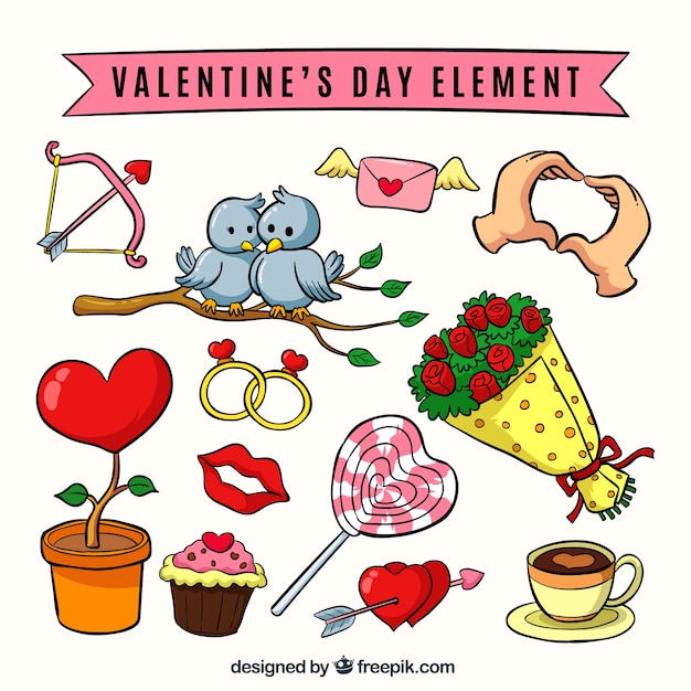 Free vector hand drawn valentine's day element collection