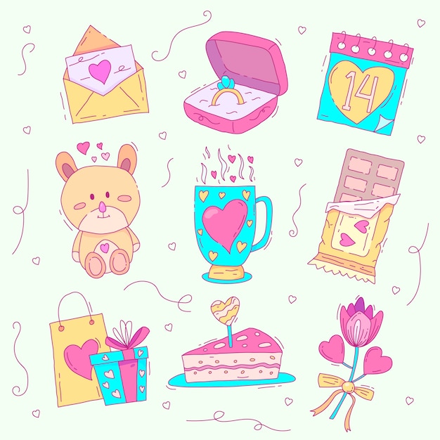 Free vector hand drawn valentine's day element pack