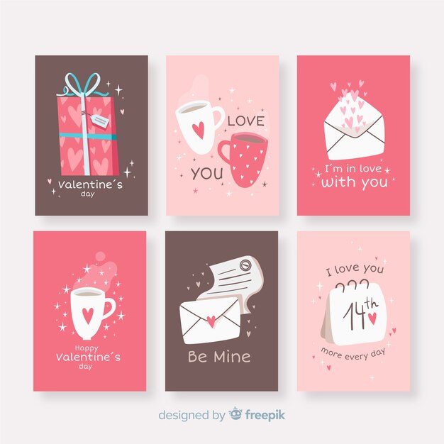 Hand drawn valentine's day elements card pack