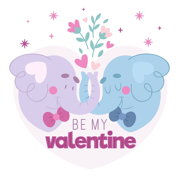 Hand drawn valentine's day elephant couple