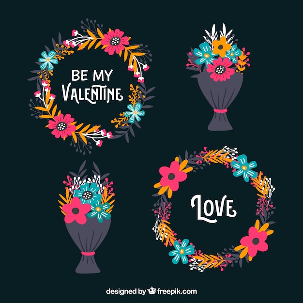 Free vector hand drawn valentine's day floral wreaths & bouquets