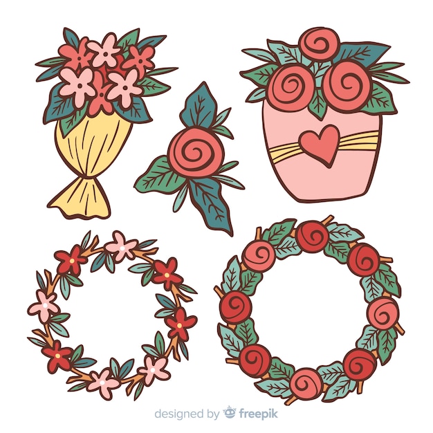 Free Vector hand drawn valentine's day flower pack