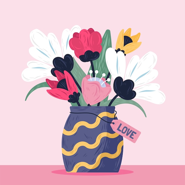 Hand drawn valentine's day flowers illustration