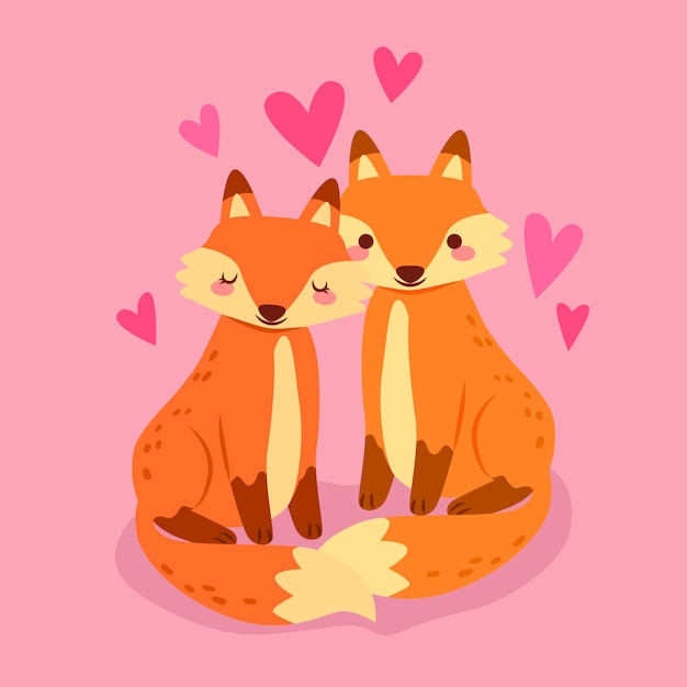 Free vector hand drawn valentine's day foxes couple