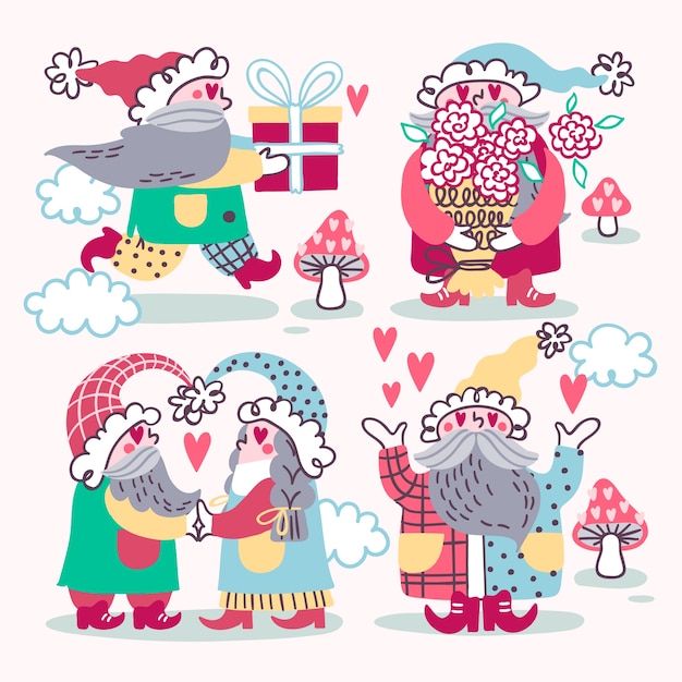 Free Vector hand drawn valentine's day gnomes collection