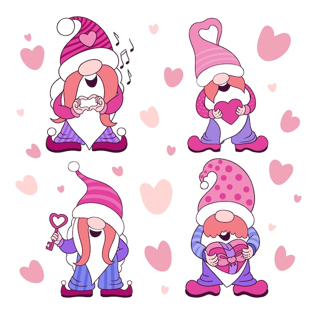 Hand drawn valentine's day gnomes collection