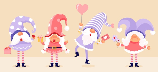 Free Vector hand drawn valentine's day gnomes collection