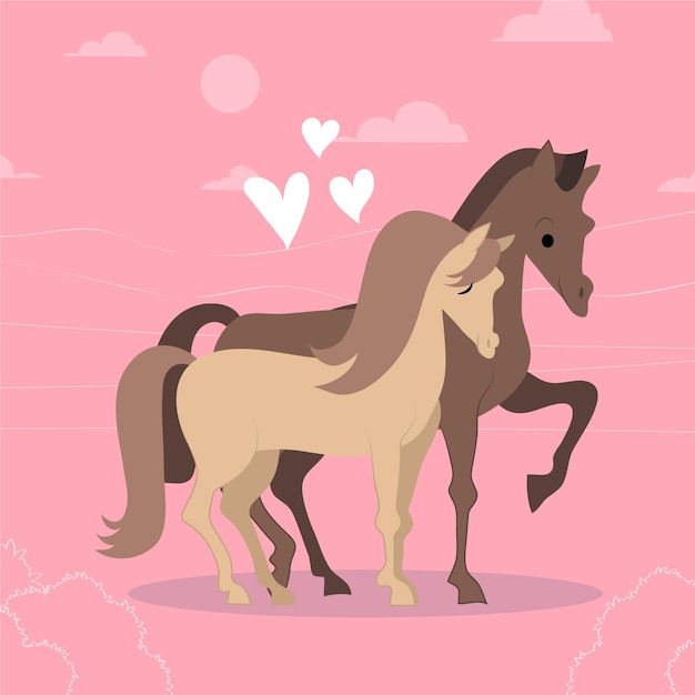 Hand drawn valentine's day horses couple