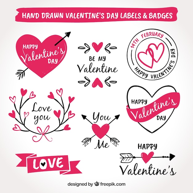 Hand drawn valentine's day label/badge collection