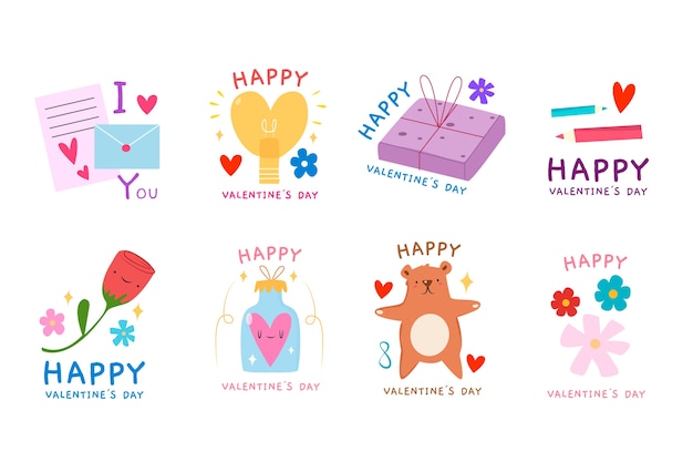 Hand drawn valentine's day label/badge set