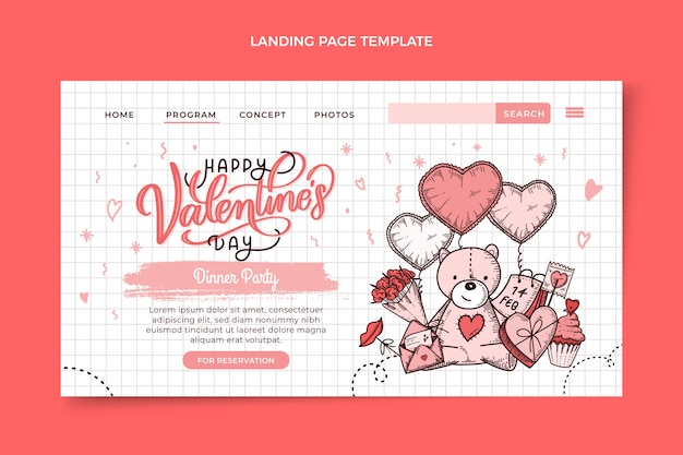 Hand drawn valentine's day landing page template