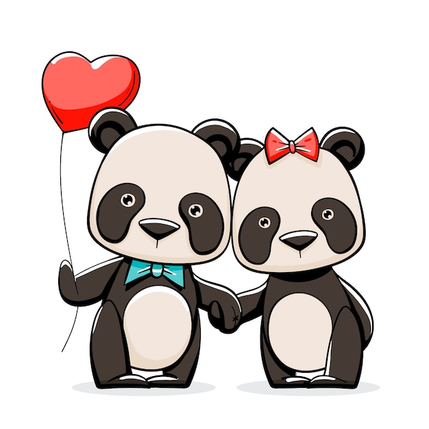 Hand drawn valentine's day panda couple