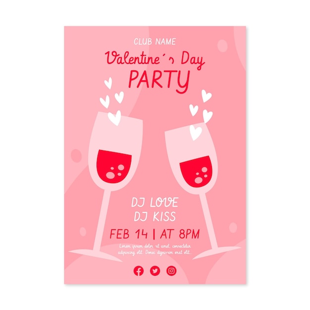 Hand drawn valentine's day party flyer template