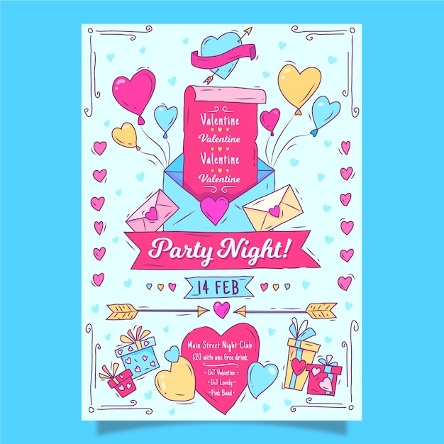 Hand drawn valentine's day party poster template