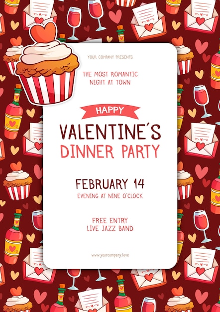 Hand drawn valentine's day party poster template