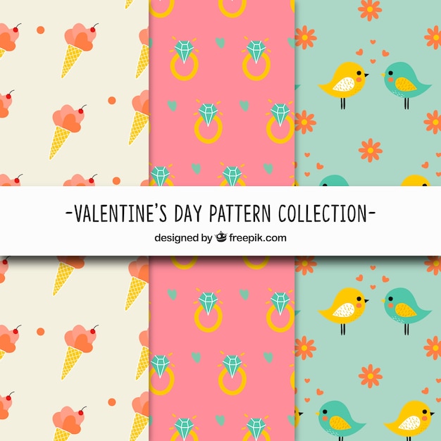 Free Vector hand drawn valentine's day pattern collection with cute illustration