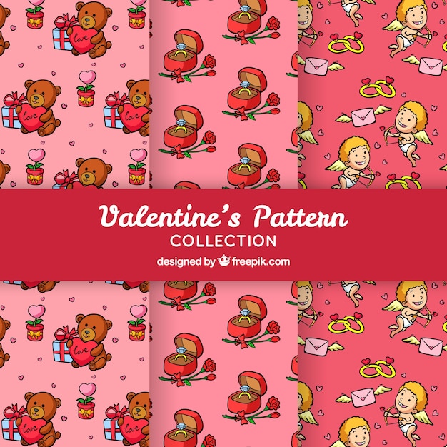 Hand drawn valentine's day pattern collection