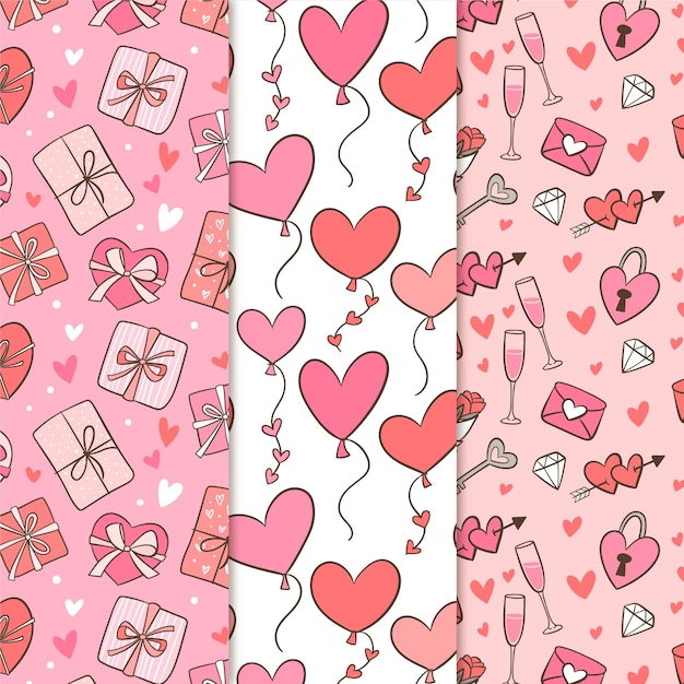 Hand drawn valentine's day pattern collection