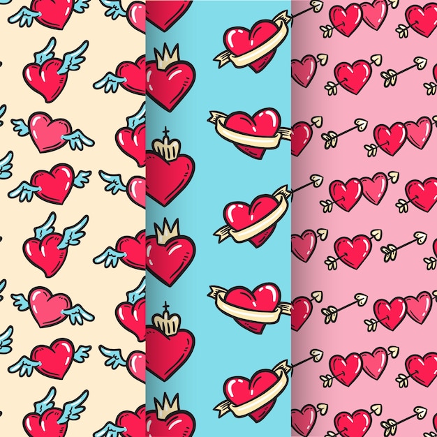 Hand drawn valentine's day pattern collection