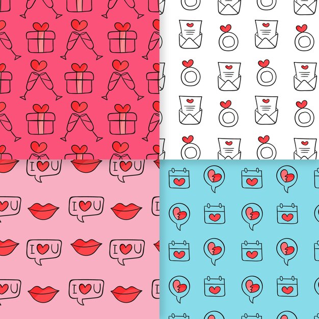 Hand drawn valentine's day pattern collection