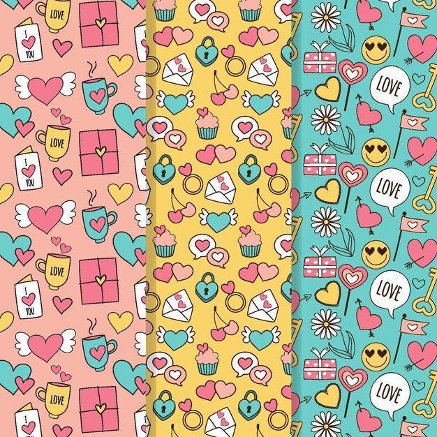 Hand drawn valentine's day pattern collection